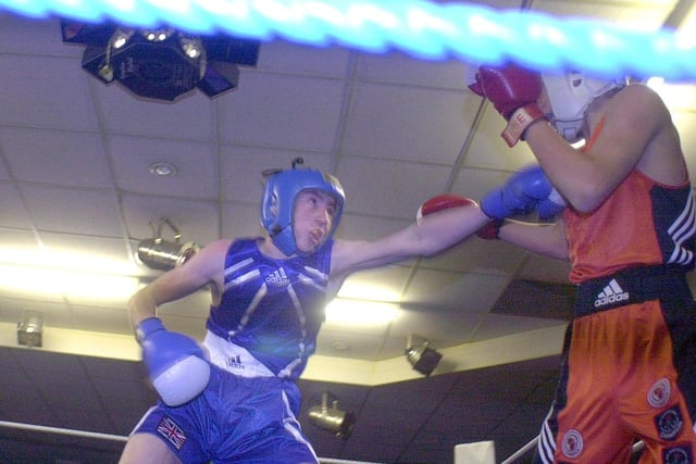 Karl Kirkham, right, from Blackpool and Fylde ABC, fighting Chorley's Steve Alker Hall, at Greenlands Labour Club, Preston, in the East Lancashire and Cheshire boxing championships