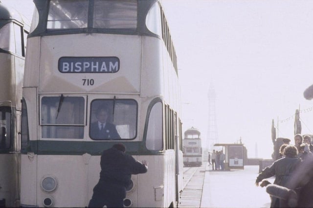 The famous scene from ITV's Coronation Street in 1989 which saw villain Alan Bradley knocked down by tram 710 on North Promenade.