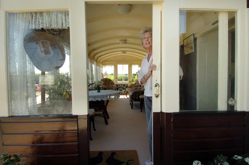 Judith Hunter, of Wild Boar Cottage in St Michaels, whose house extension is the only remaining carriage from Blackpool 's Big Wheel.
Judith is pictured in 2017 with a commemorative plate