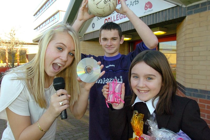 Pupils took part in an Enterprise Week, including football coaching and making gifts and CD's. From left, Rebecca Smith (14), Adam Boyce (15) and Shannon Elgee (11) in 2007