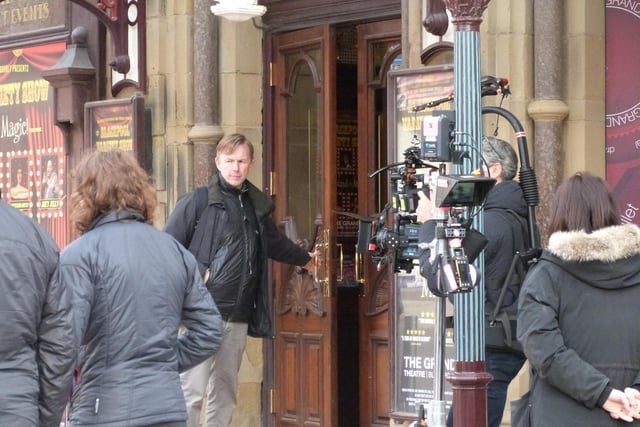 This was the filming of a three part supernatural ITV drama Him outside the Grand Theatre in 2016