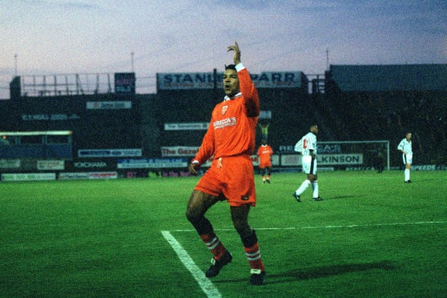 Andy Preece celebrating his match-winning goal during a clash with Brentford in 1997