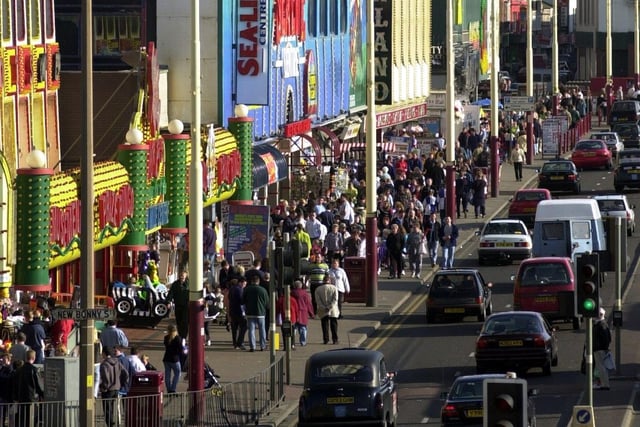 Bank holiday crowds on Blackpool Promenade in 2000