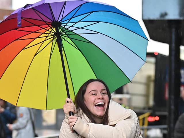 Ellie Leach - best known for portraying Faye Windass on the ITV soap opera Coronation Street arrives in a wet Blackpool.