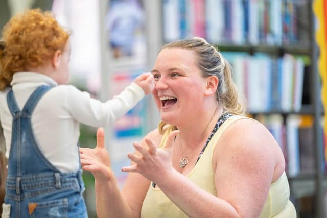 Rhiann Rowles with daughter Maisie at the storytelling festival