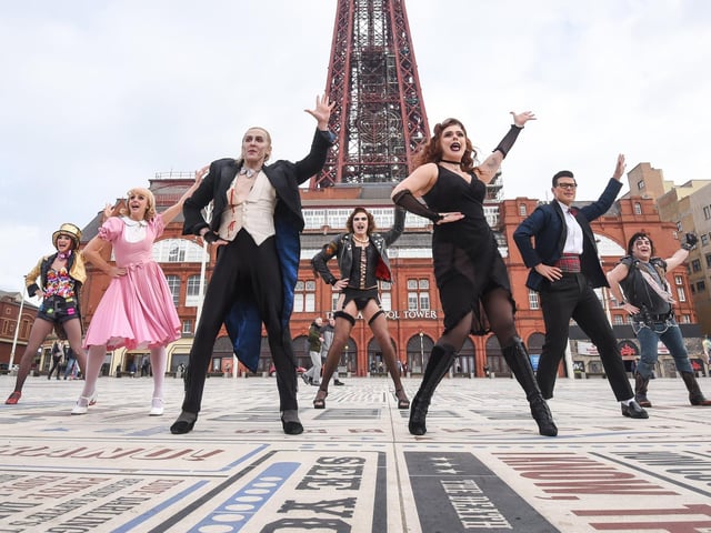 The cast of The Rocky Horror Show pose for pictures to promote their show at the Grand Theatre in Blackpool