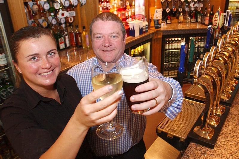 Landlord and Landlady Adrian and Jeanette Clay at the Litten Tree Pub, 2004