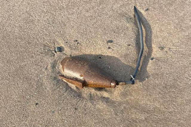 The 'suspicious object' was found on Cleveleys beach this morning (Monday, July 18). Pic credit: Courtney Davies-Brooks