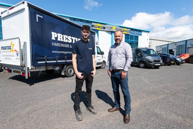 Salesman William McDonald and Managing Director Chris Smith at Top Gun Group on Trident Business Park in Blackpool. Photo: Kelvin Lister-Stuttard