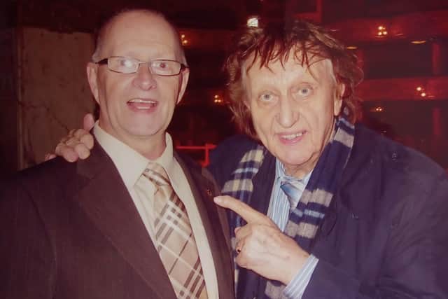 Barry Band with Ken Dodd at Blackpool Tower after the opening of the resort's Comedy Carpet