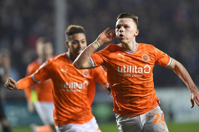 Blackpool's Andy Lyons celebrates scoring his sides first goal 

The EFL Sky Bet Championship - Blackpool v Huddersfield Town - Tuesday 7th February 2023 - Bloomfield Road - Blackpool