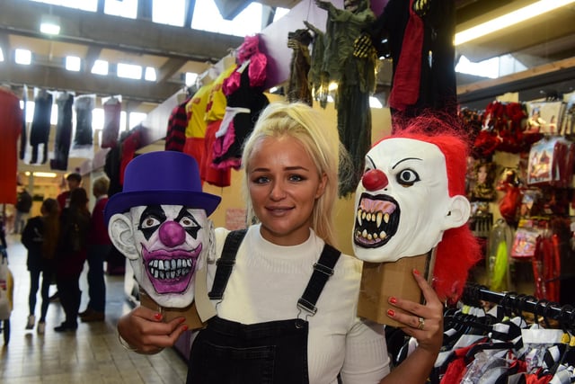 Sophie Harcourt of The Halloween Shop, Market Hall, is pictured in 2016 with the clown masks which were a popular item at the time. Remember this?