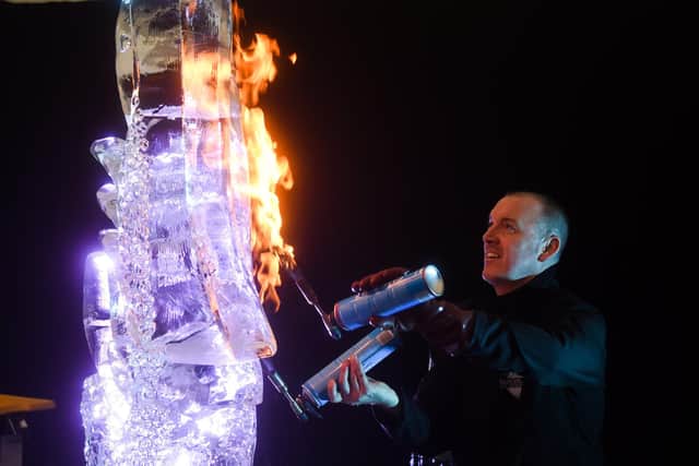 Matt Chaloner from Glacial Art at the 2023 Fylde Ice Festival.
