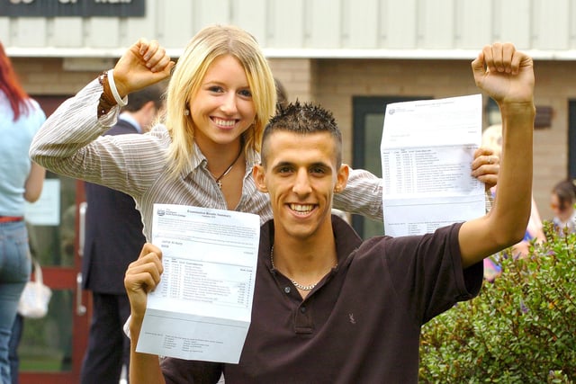 Blackpool Sixth Form College - Jamal Al-Asiry (18) and Sarah Garside (18) celebrate their exam results in 2005