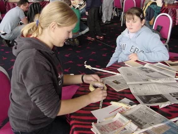 Baines High School pupils working on the Vertical Challenge at Blackpool Pleasure Beach, 2002