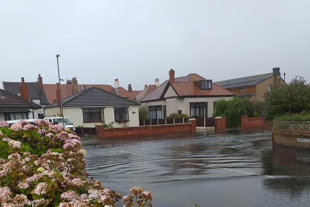 The scene in North Square, Cleveleys, following the torrential rain
