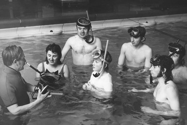 Blackpool Sub Aqua Club members in training at the Cocker Street Baths. Instructor Jim Glassbrook is pictured with a group of beginners in January 1973
