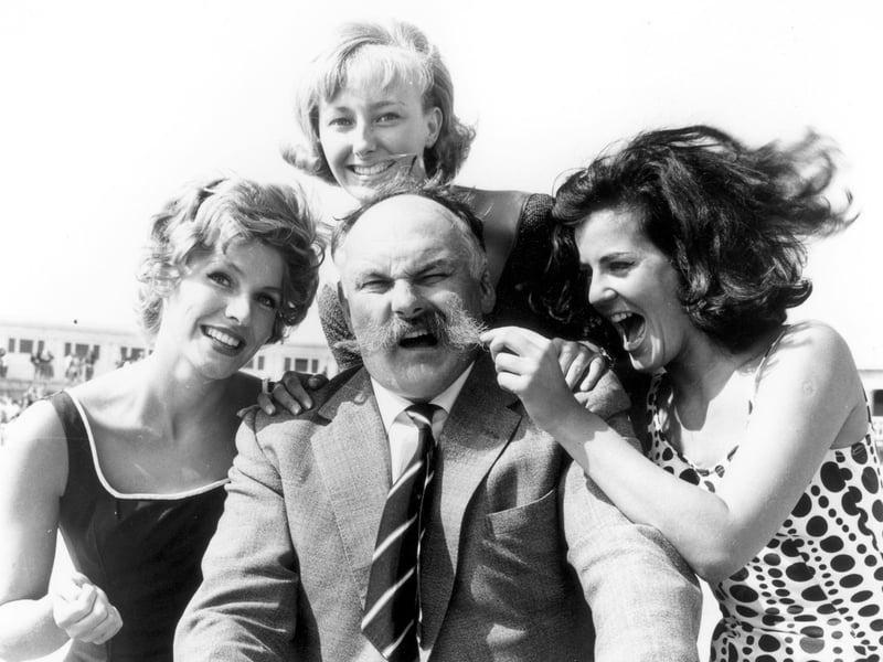 Miss Blackpool Heats August 1963. Jimmy Edwards (Judge) with Cheryl Brockman, Dorothy Hazelene and on the right Valerie Martin from Blackburn, a former Miss Great Britain