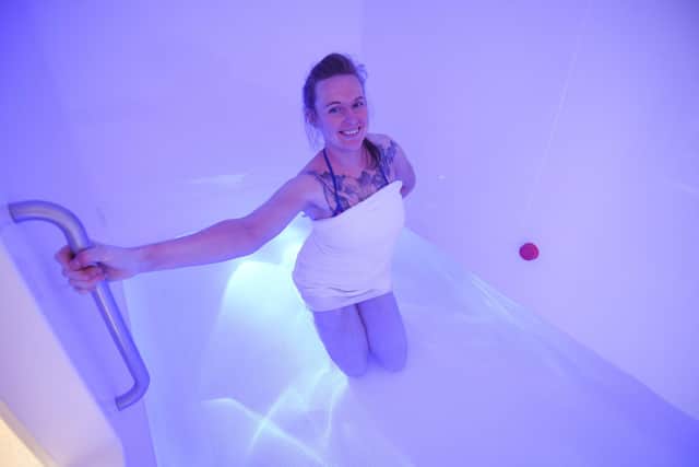 Liquid Reset in Ansdell is offering floatation therapy. Pictured is reporter Lucinda Herbert.