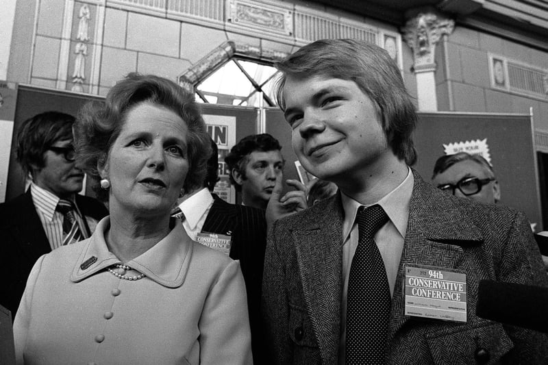 Conservative party leader Margaret Thatcher with 16 year old Rother Valley schoolboy William Hague, after he received a standing ovation from delegates at the Tory party conference in Blackpool