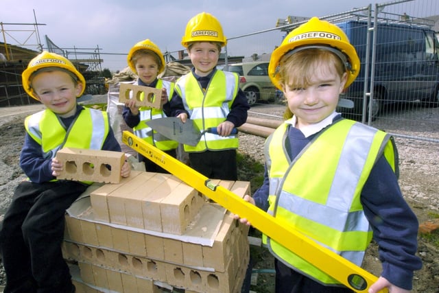 Burn Naze Primary pupils on a tour of the building site at their school back in Lewis Lowe, Rebecca Falkingham, Lee Bramhall and Katie Markham in 2005