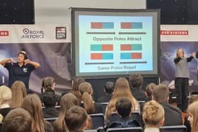 Unity students learning about magnetic effects from the roadshow team
