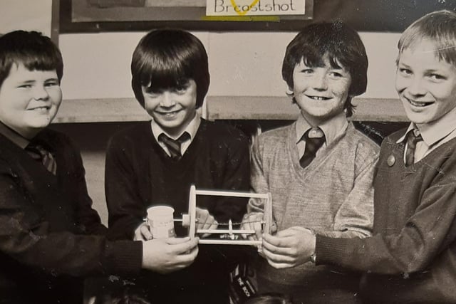 Moor Park Primary School, March 1982. Nigel Gledhaill, Michael Willshire, Darren Meehan and Michael Hatton who had taken part in Granada TV's The Power Game