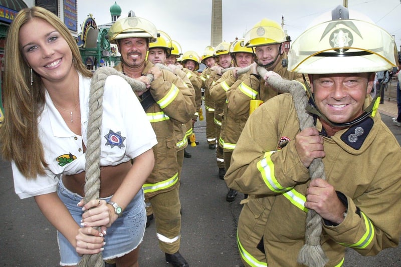 Fire crews drafted in The Gazette's Face of 2001 Heidi van Cliff to give them extra pulling power. And it was family affair as Heidi led the team away with her dad Lee van Cliff, who was station officer at Blackpool fire station, at her side
