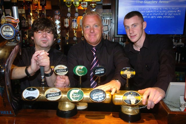 New manager Mick Sugden with bar staff David Carrington (left) and Daniel Lyttle at the Stanley Arms pub on Chapel Street in 2007
