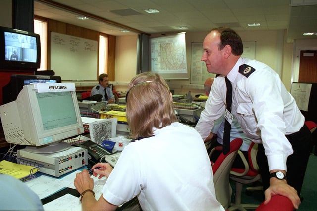 Lancashire's Assistant Chief Constable John Vine checks on operations in the Blackpool Police Station, where the Conservative Party Conference security was being co-ordinated in 1997