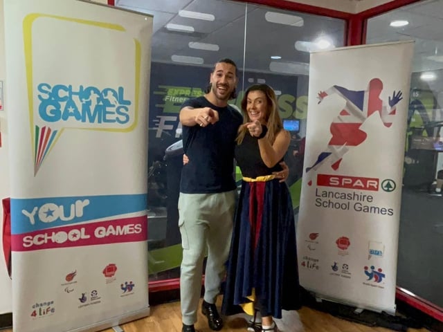 Kym Marsh and Graziano Di Prima visited Blackpool Sports Centre (Nov 17). Graziano had a go on the new EGYM equipment in the fitness studio, and they both practised for this weekend’s show at Blackpool Tower Ballroom!