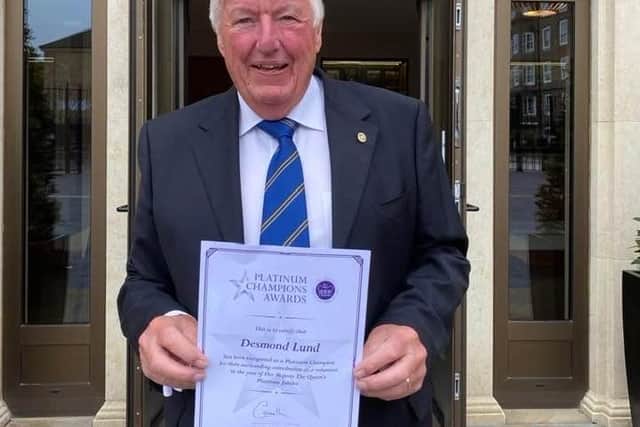 Des Lund of Fleetwood with his Platinum Champion award
