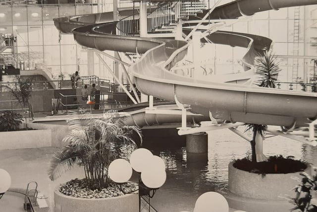 The original slides rolling above where the Lazy River is today