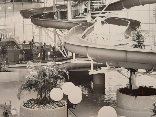The original slides rolling above where the Lazy River is today