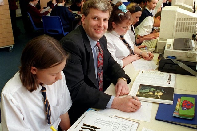 Back to school for Blackpool Education Committee chairman Councillor Eddie Collett, after he opened the new open learning area, 1998
