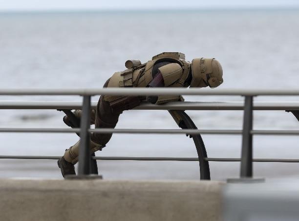 A stormtrooper heads for the beach
