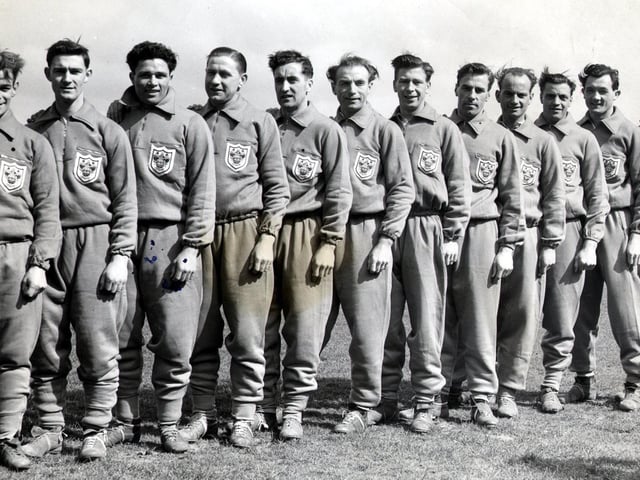 The cup winning team photographed by The Gazette in their Wembley tracksuits on April 14, 1953