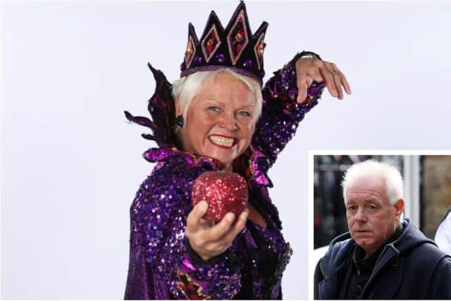 Main picture: Vicky Entwistle as the Wicked Queen in Blackpool's 2021 adaptation of Snow White And The Seven Dwarves. Inset: Bruce Jones (credit: Getty)
