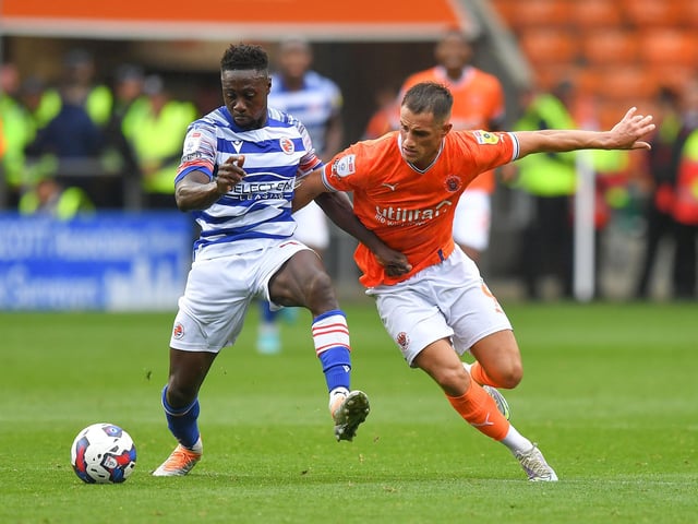 Blackpool's Jerry Yates battles with Reading's Andy Yiadom

The EFL Sky Bet Championship - Blackpool v Reading - Saturday 30th July 2022 - Bloomfield Road - Blackpool