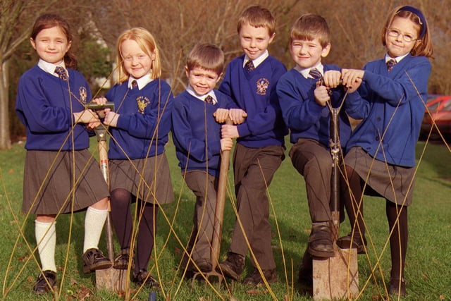 At work on their Millennium Garden at St. Peter's Catholic Primary School, Lytham, are (from left) Lucia Mercaldi, Alice Aitken, Daniel Gardner, Daniel Wilson, Rhone Wilson and Lucy McIndoe