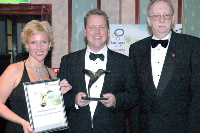 Pictures are Stina and Nick Thompson from Blackpool Pleasure Beach with Peter Richards from Westinghouse who won the social responsibility award in 2005