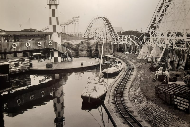 The Tom Sawyer Lake, 1989. The sign to the right said that coins, presumably thrown into the lake, would be donated to charity