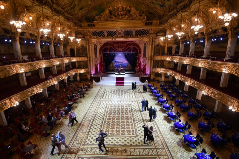 Blackpool Tower Ballroom opened in 1899 was designed by the Victorian architect Frank Matcham and it really is a tremendous sight. It measures 120 by 102 feet and was originally made with more than 30,600 separate planks of oak, mahogany and walnut wood