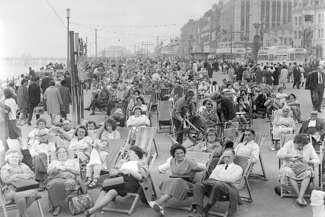 Crowded Blackpool beach in the 1960s