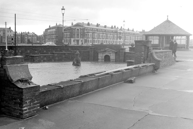 The sunken gardens on South Shore Promenade were damaged when gale force winds and high seas breached the sea wall in January 1958