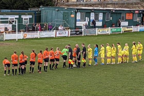 Brighouse Town and Fylde Women line up ahead of kick-off Picture: FYLDE WOMEN