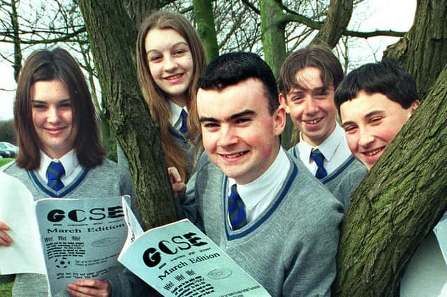 Year 10 business studies pupils who produced their own newspaper - Nicola Westhead, Danielle Lambert, Kenny Logue (editor), Paul Ronson and Sean Taylor