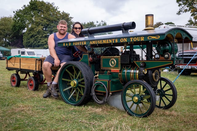 Rory Foster and Hannah Bickley with their impressive machine at Kirkham and Rural Fylde Rotary Steam Fair at The Villa, Wrea Green.