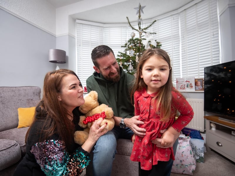 Christmas at home with 4-year-old Mabel Gregson and mum and dad Chris and Cheryl.