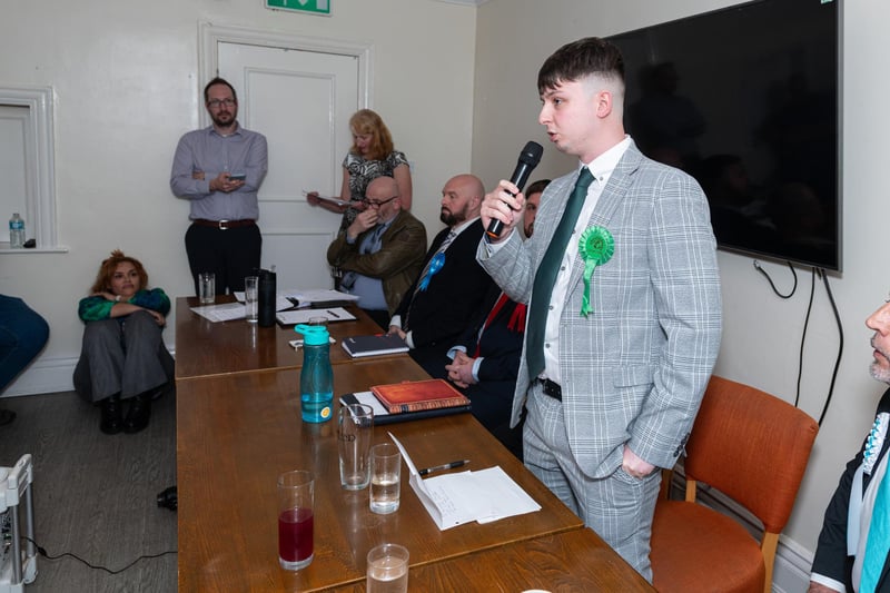 Ben Thomas, Green Party speaks at the Hustings event for the Blackpool South election candidates held at Blackpool Cricket Club. Photo: Kelvin Lister-Stuttard